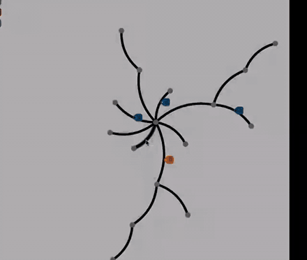 Animated particles encoding data along graph edges